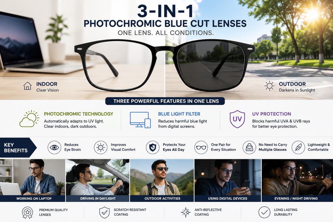 3-in-1 Photochromic Blue Cut Lenses: The Smart Choice for Everyday Vision
