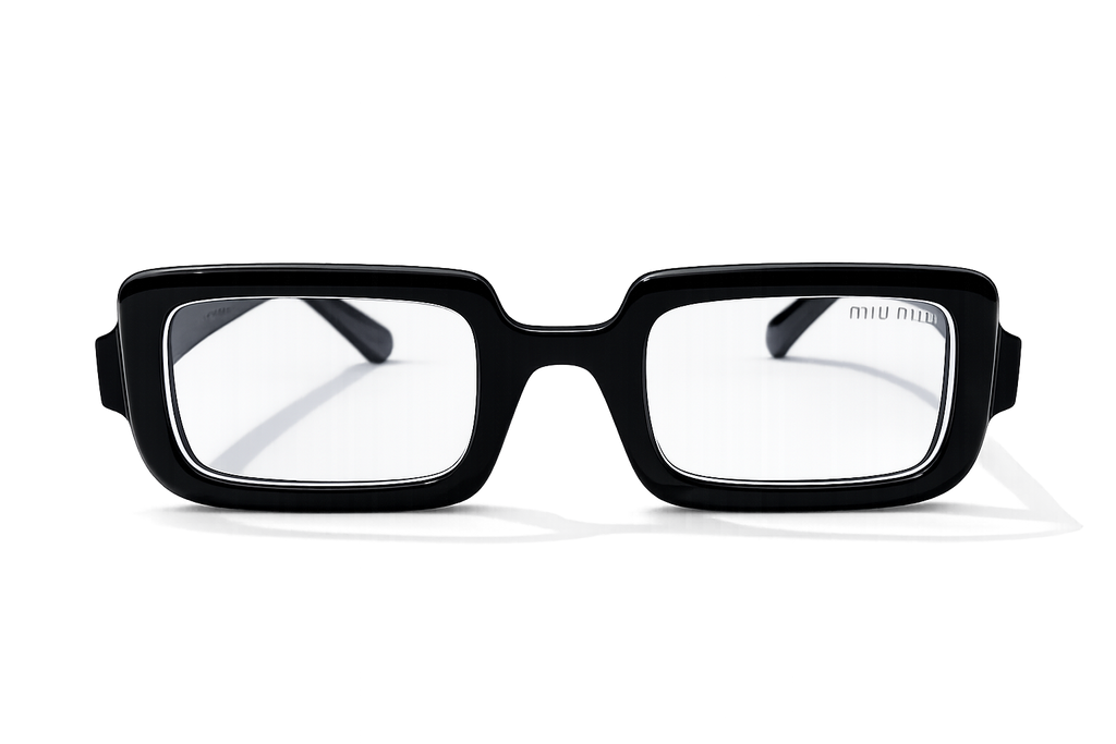Miu Miu Bold Rectangle Eyeglasses – Black Acetate Frame
