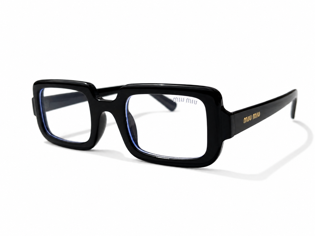 Miu Miu Bold Rectangle Eyeglasses – Black Acetate Frame