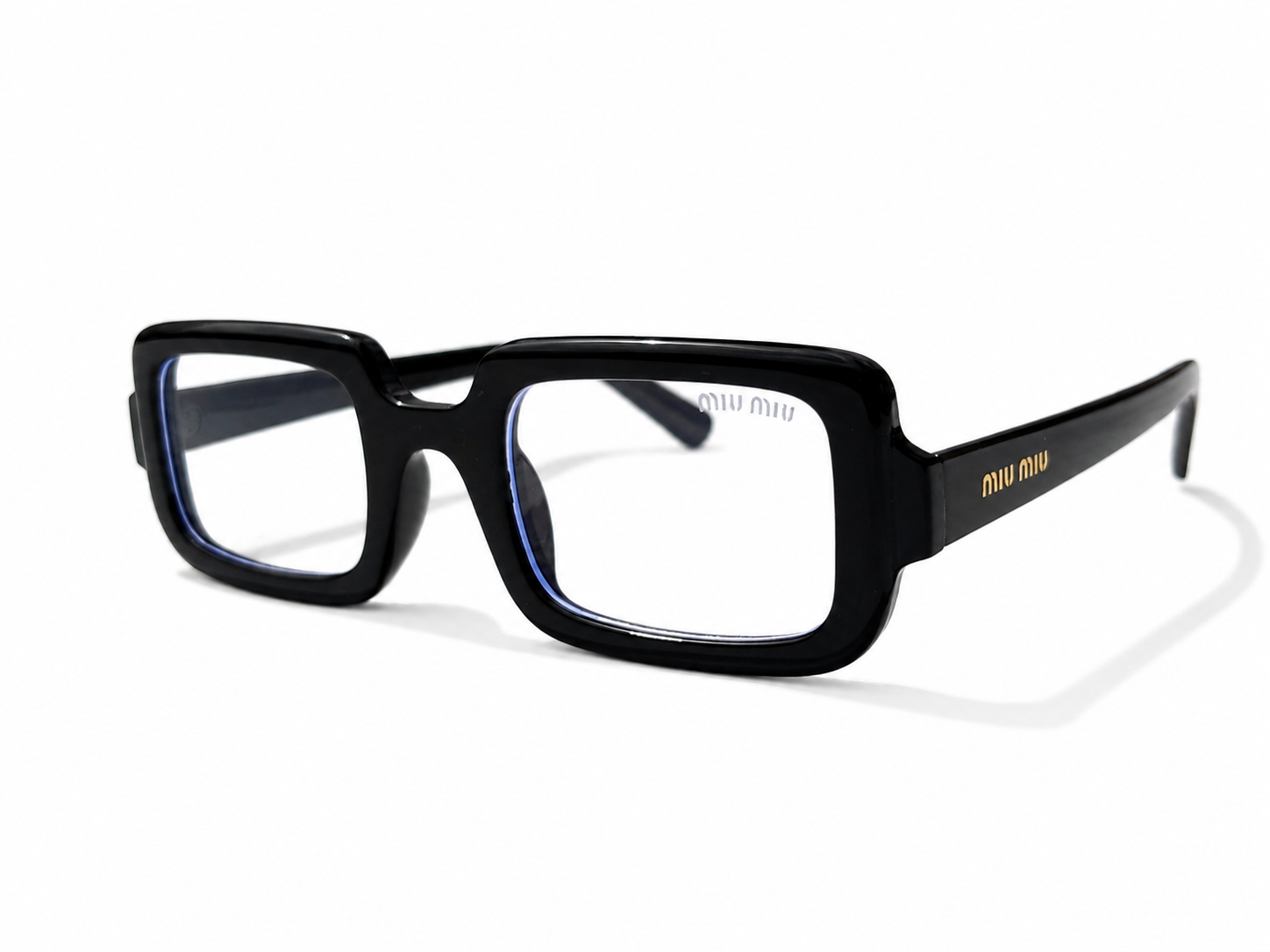 Miu Miu Bold Rectangle Eyeglasses – Black Acetate Frame