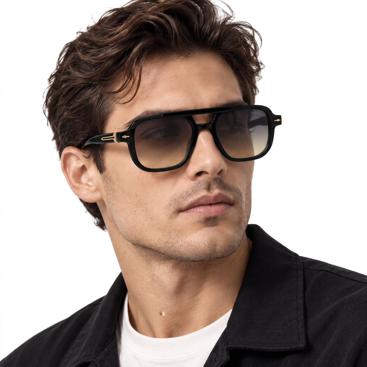 Black & Gold Double Bridge Sunglasses | Eyerooms Pakistan