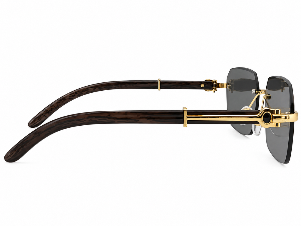 Luxury Rimless Rectangular Sunglasses – Wooden Texture
