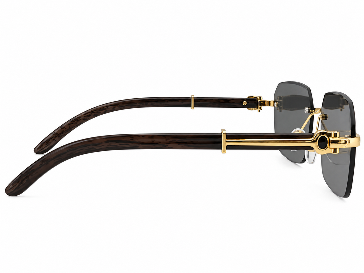 Luxury Rimless Rectangular Sunglasses – Wooden Texture
