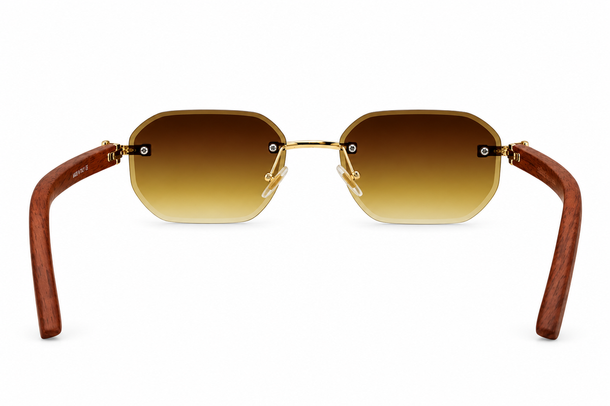Luxury Rimless Geometric Sunglasses – Wooden Texture