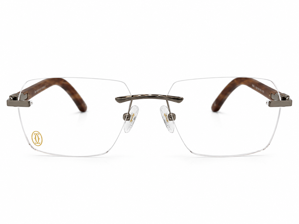 Luxury Rimless Wooden Temple Eyeglasses – Premium Designer Optical Frame