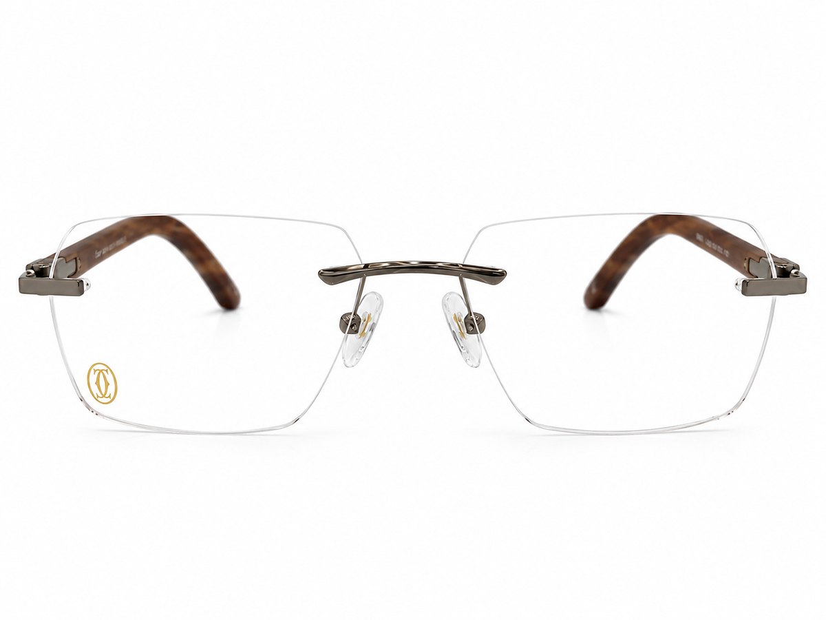 Luxury Rimless Wooden Temple Eyeglasses – Premium Designer Optical Frame