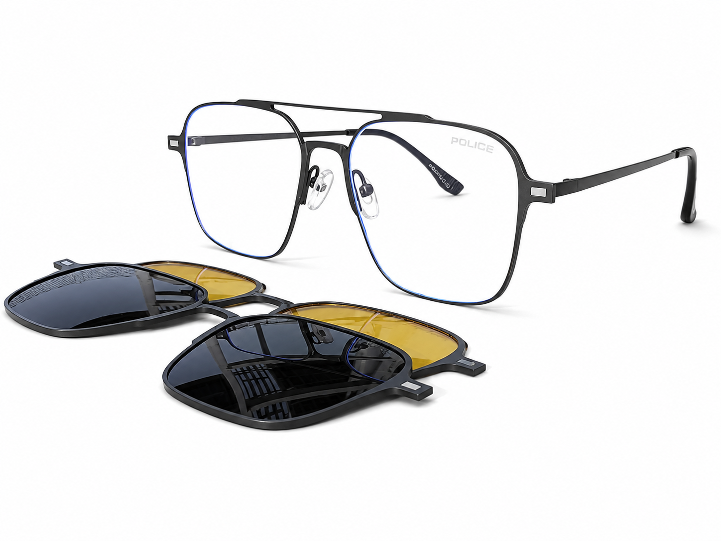 Magnetic Clip-On Eyeglasses – 3-in-1 Frame (Clear, Grey & Night Vision Clip)