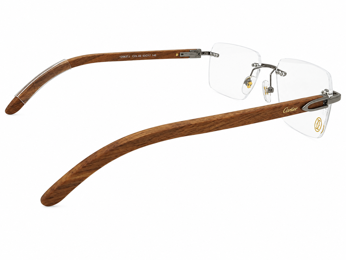 Luxury Rimless Wooden Temple Eyeglasses – Premium Designer Optical Frame