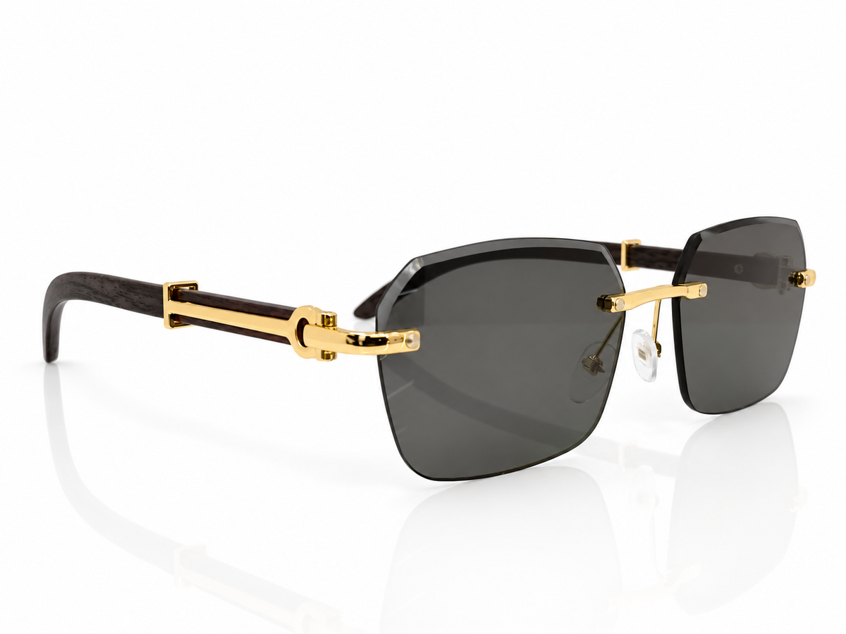 Luxury Rimless Rectangular Sunglasses – Wooden Texture
