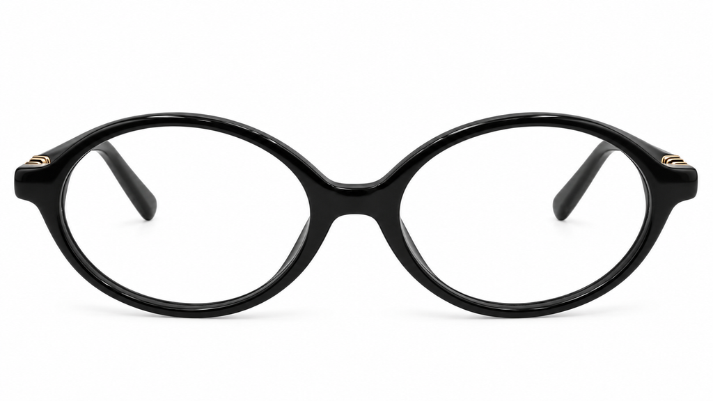 Premium Oval Black Eyeglasses Frame with Gold Detail
