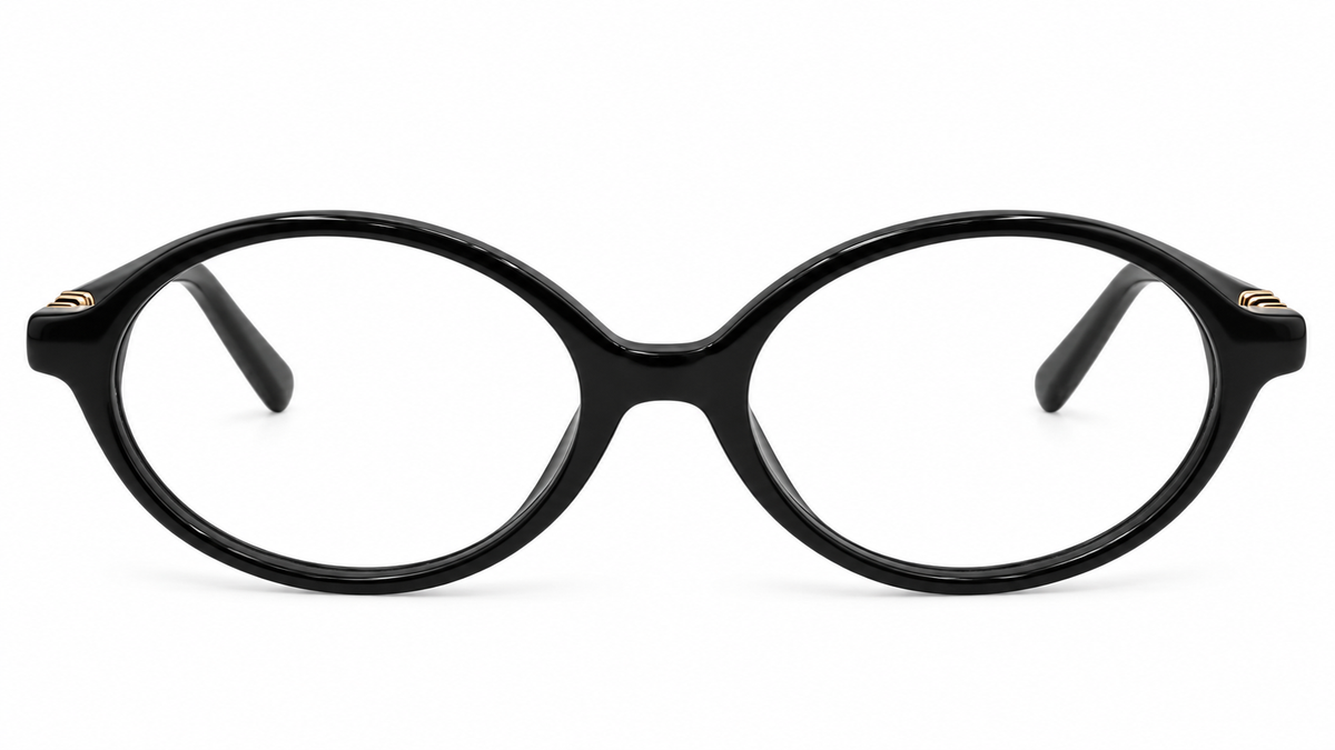 Premium Oval Black Eyeglasses Frame with Gold Detail