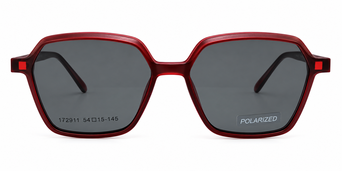 Geometric Polarized Clip-On Eyeglasses – Matte Burgundy Red