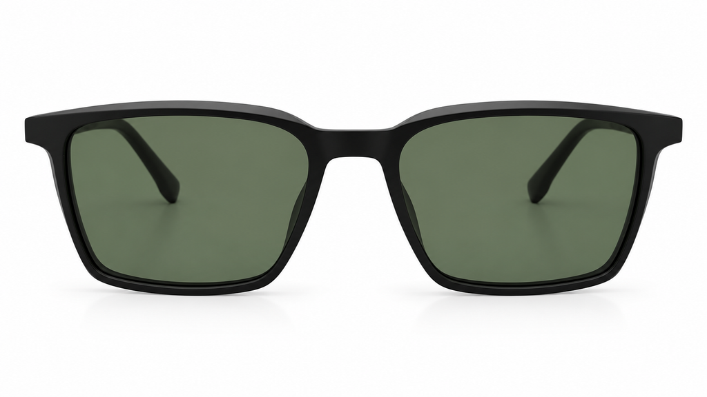 Rectangular Eyeglasses with Polarized Clip-On Sunglass Attachment – 8090