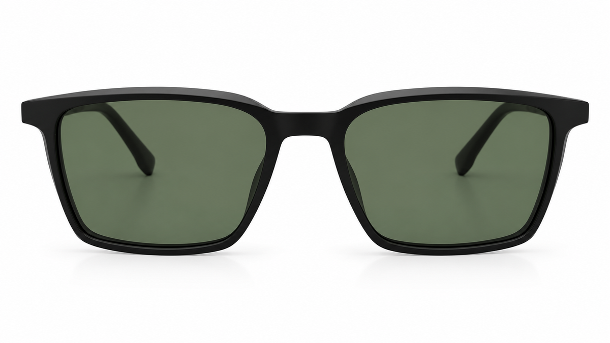 Rectangular Eyeglasses with Polarized Clip-On Sunglass Attachment – 8090