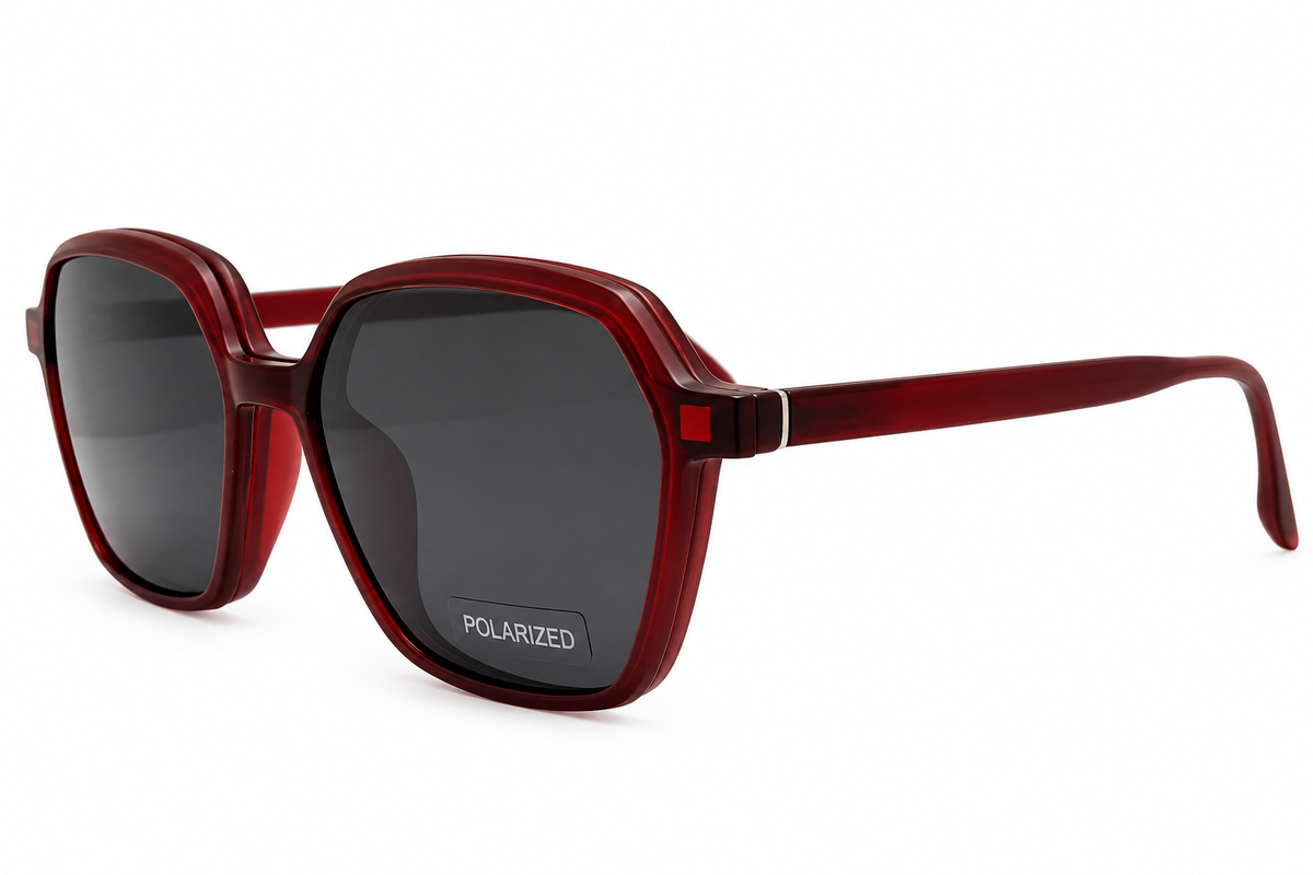 Geometric Polarized Clip-On Eyeglasses – Matte Burgundy Red