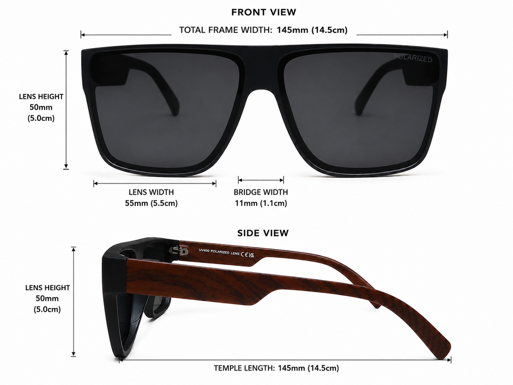 Classic Polarized Square Sunglasses - Wood-Style Temples