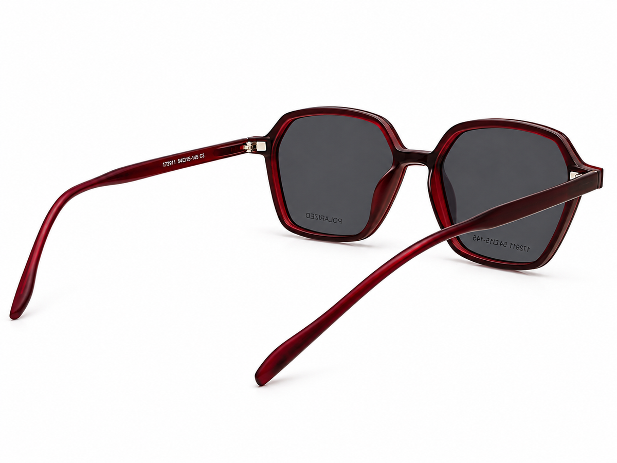 Geometric Polarized Clip-On Eyeglasses – Matte Burgundy Red