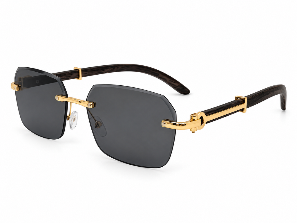 Luxury Rimless Rectangular Sunglasses – Wooden Texture