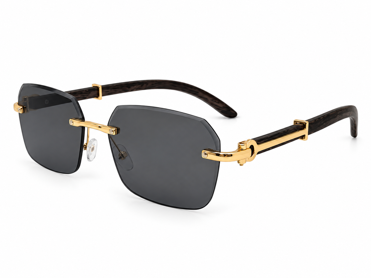 Luxury Rimless Rectangular Sunglasses – Wooden Texture