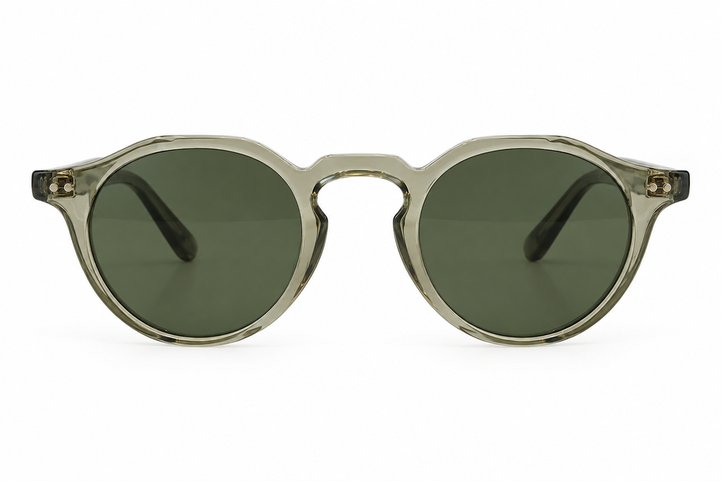 Crystal Olive Panto Round Sunglasses