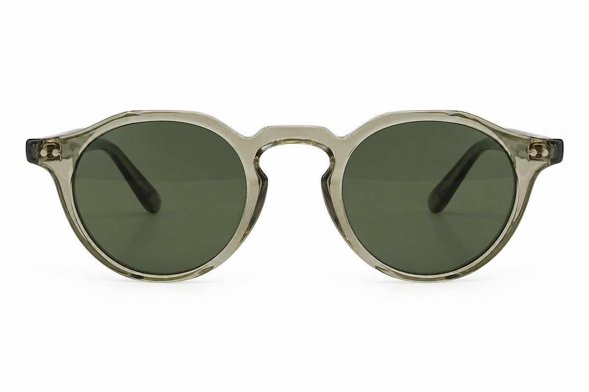 Crystal Olive Panto Round Sunglasses