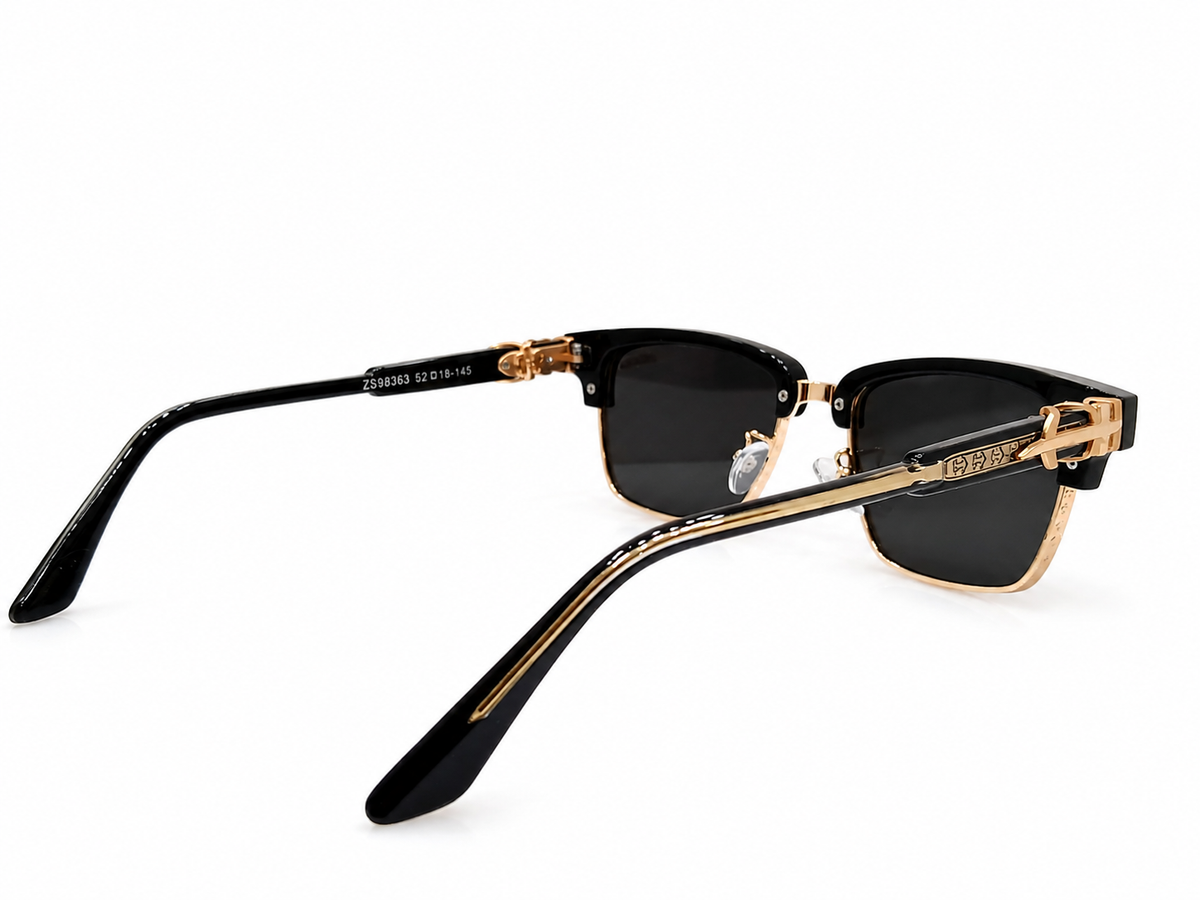 Black & Gold Luxury Square Sunglasses – Premium Metal Detail