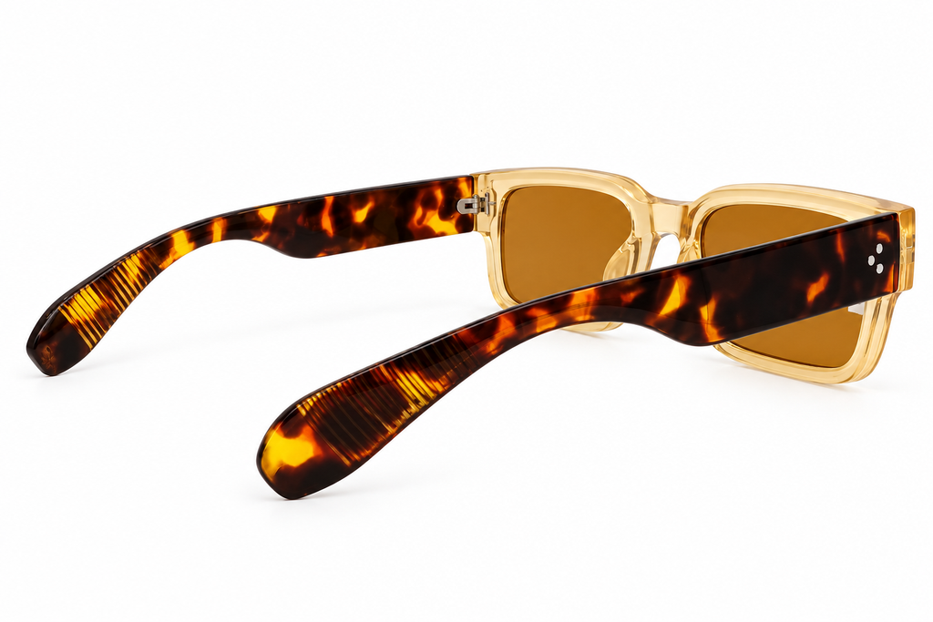 Champagne Crystal & Brown Havana Rectangular Sunglasses