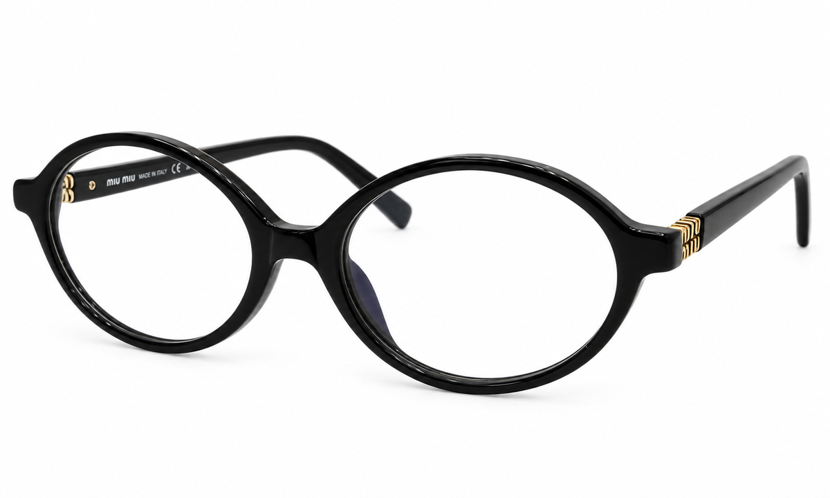 Premium Oval Black Eyeglasses Frame with Gold Detail