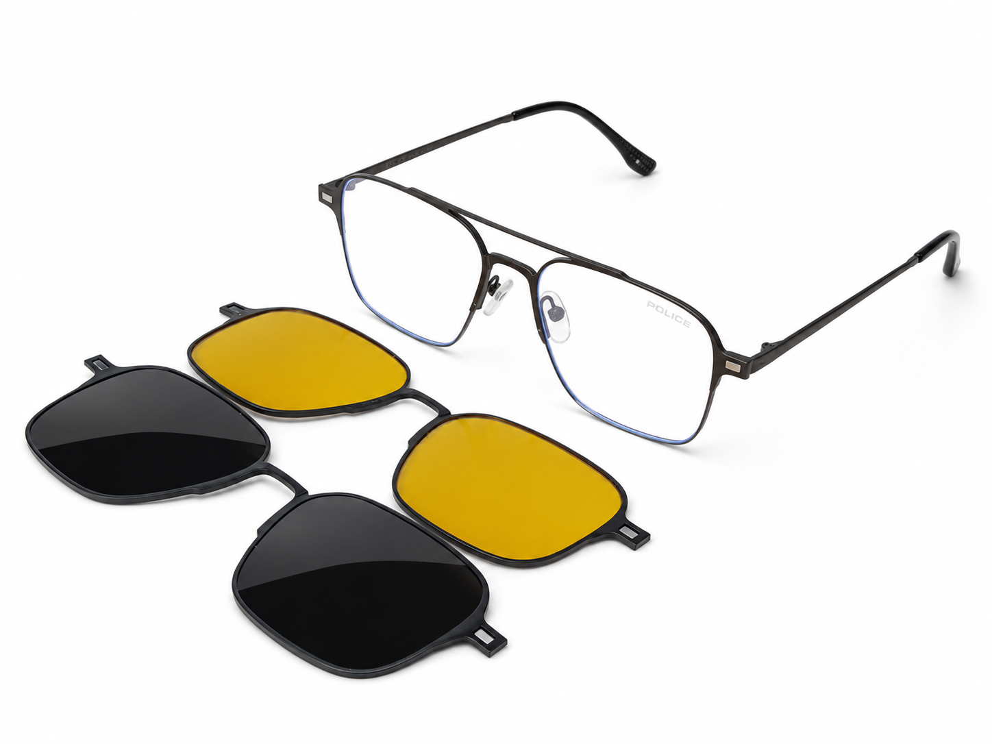 Magnetic Clip-On Eyeglasses – 3-in-1 Frame (Clear, Grey & Night Vision Clip)