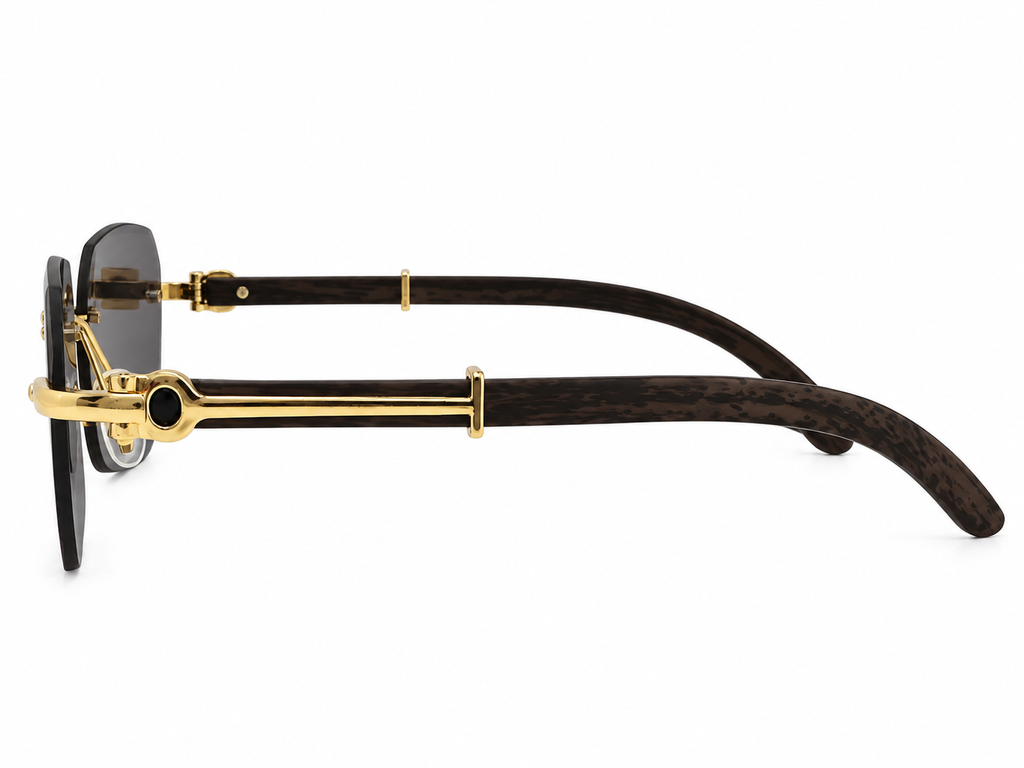 Luxury Rimless Rectangular Sunglasses – Wooden Texture