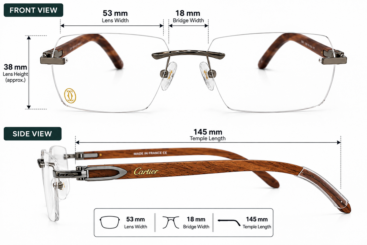 Luxury Rimless Wooden Temple Eyeglasses – Premium Designer Optical Frame