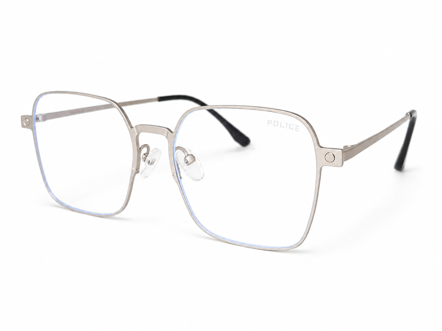 Police Style Premium Attachment Eyeglasses – Silver Metal Frame