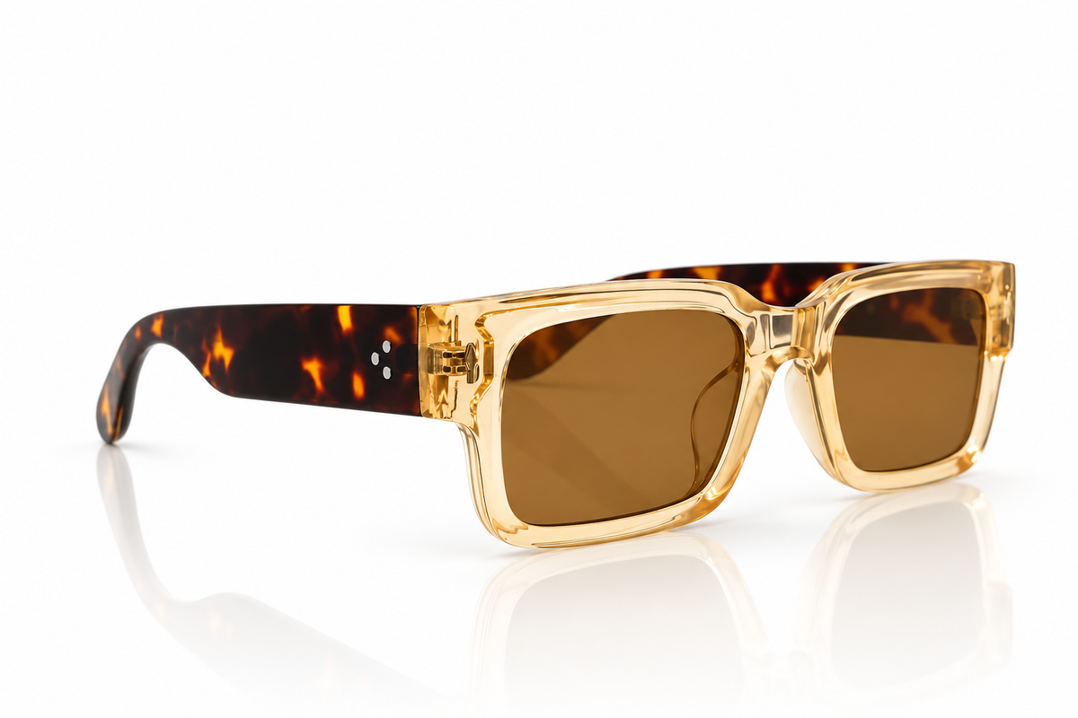 Champagne Crystal & Brown Havana Rectangular Sunglasses