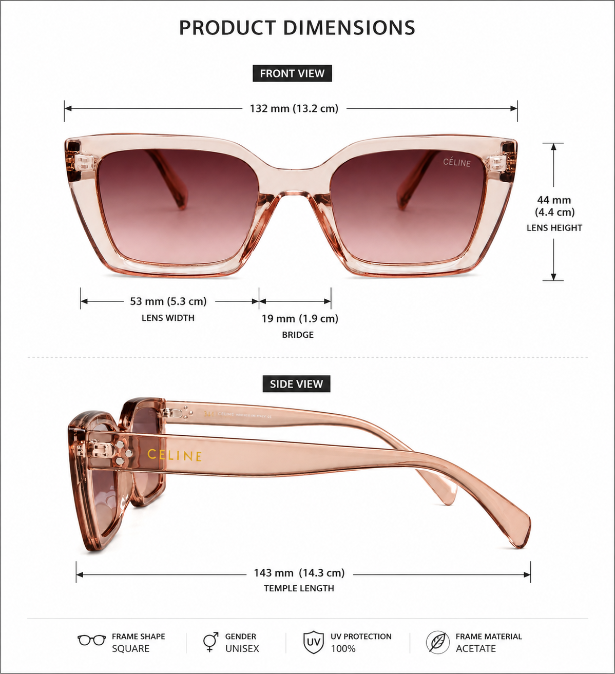 Oversized Square Gradient Sunglasses – Transparent Peach Frame | Unisex