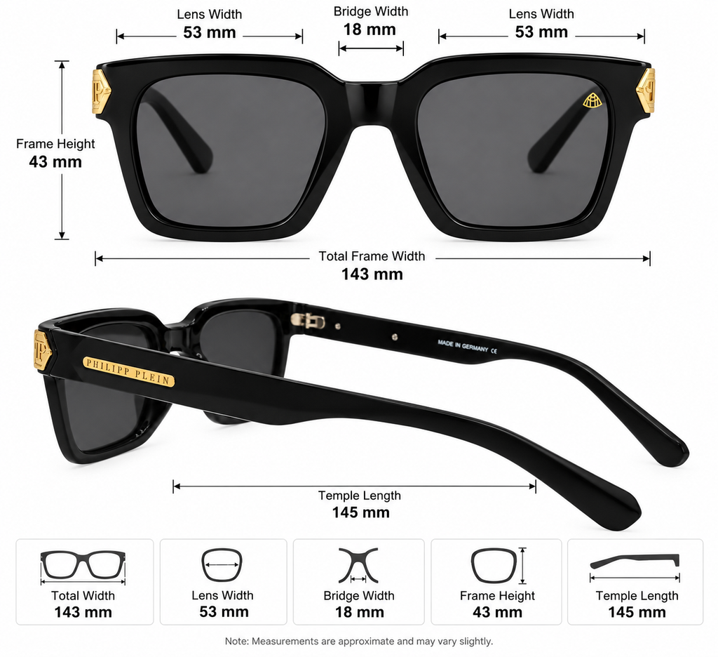 Philipp Plein Style Premium Black Sunglasses – Gold Detail