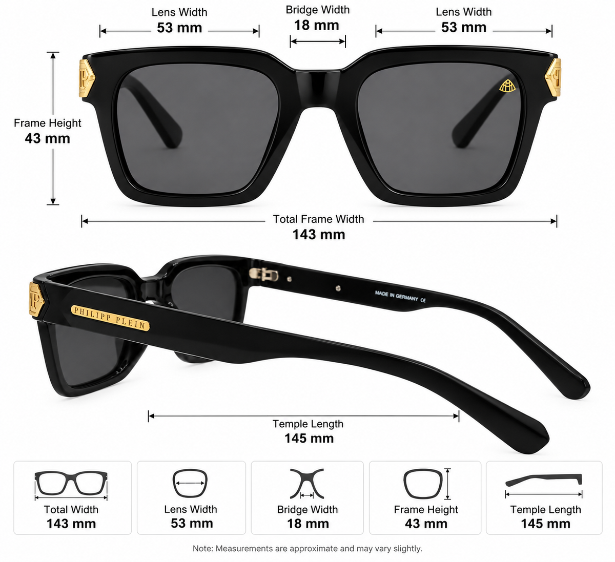 Philipp Plein Style Premium Black Sunglasses – Gold Detail