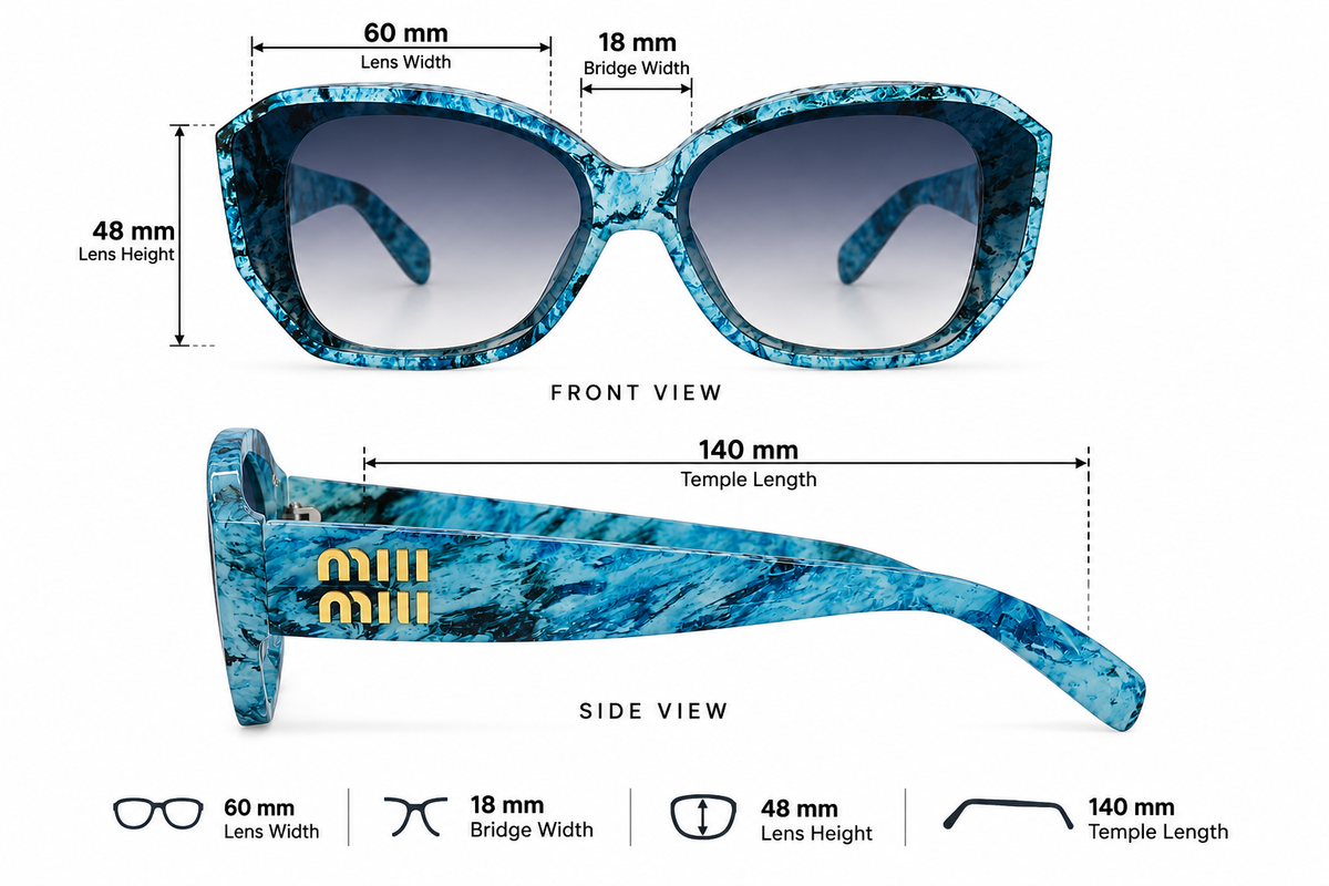 Aqua Blue Marble Oversized Statement Sunglasses