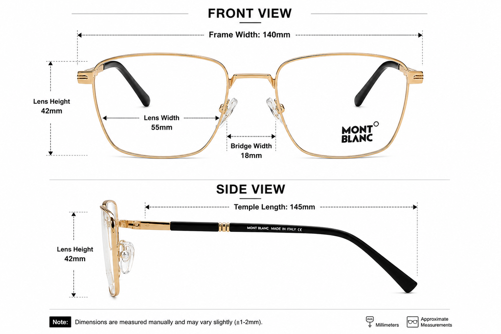Luxury Metal Square Eyeglass Frame – Black Temples