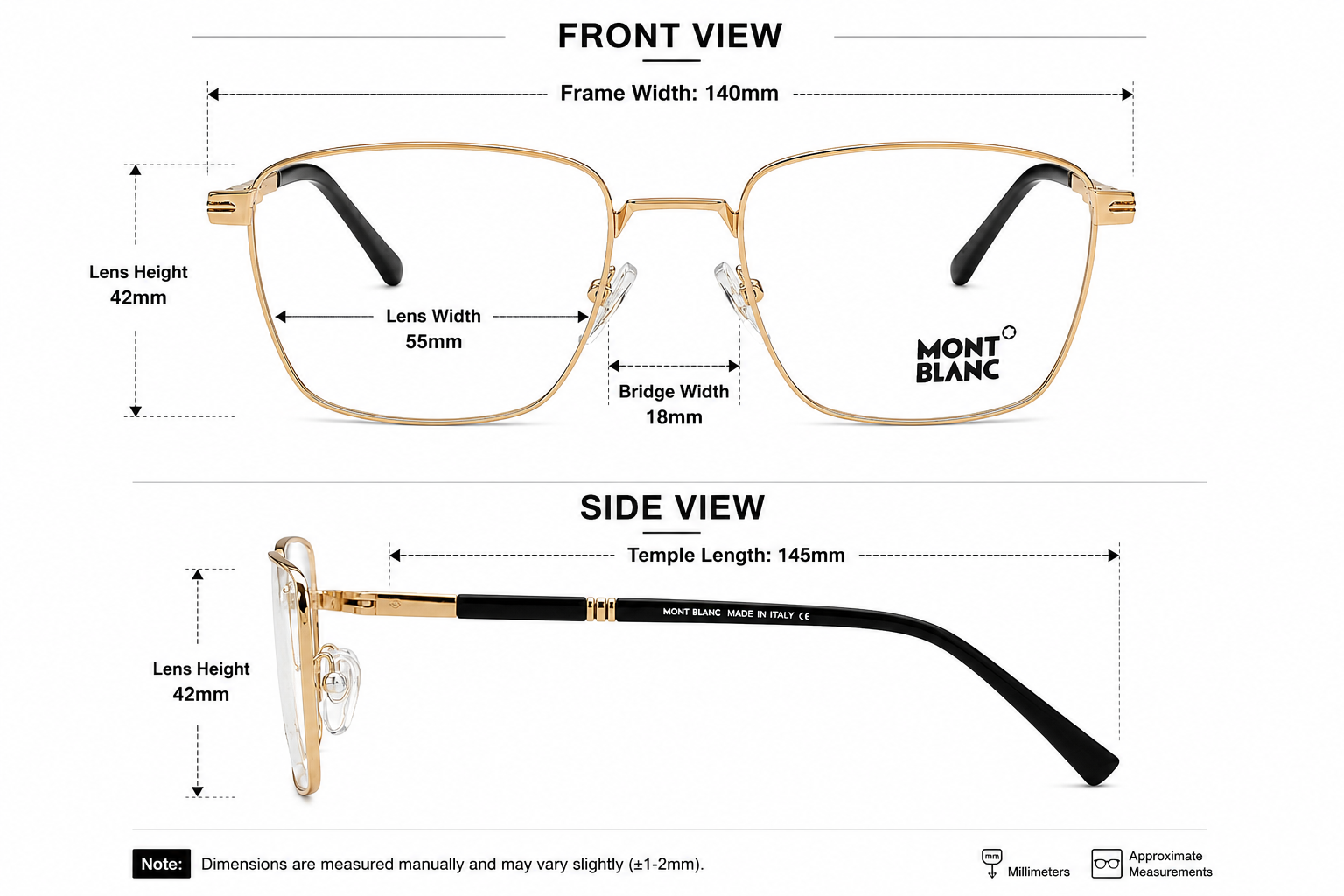 Luxury Metal Square Eyeglass Frame – Black Temples