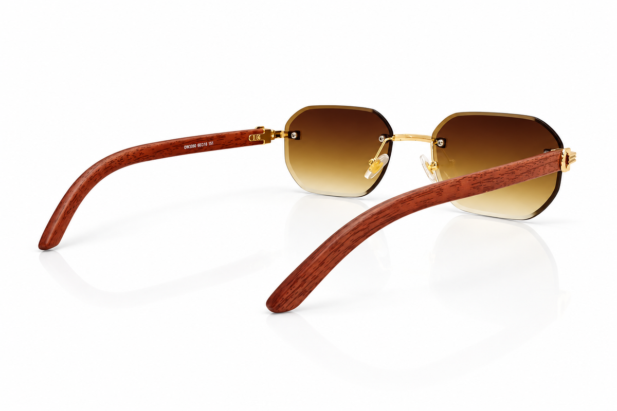 Luxury Rimless Geometric Sunglasses – Wooden Texture