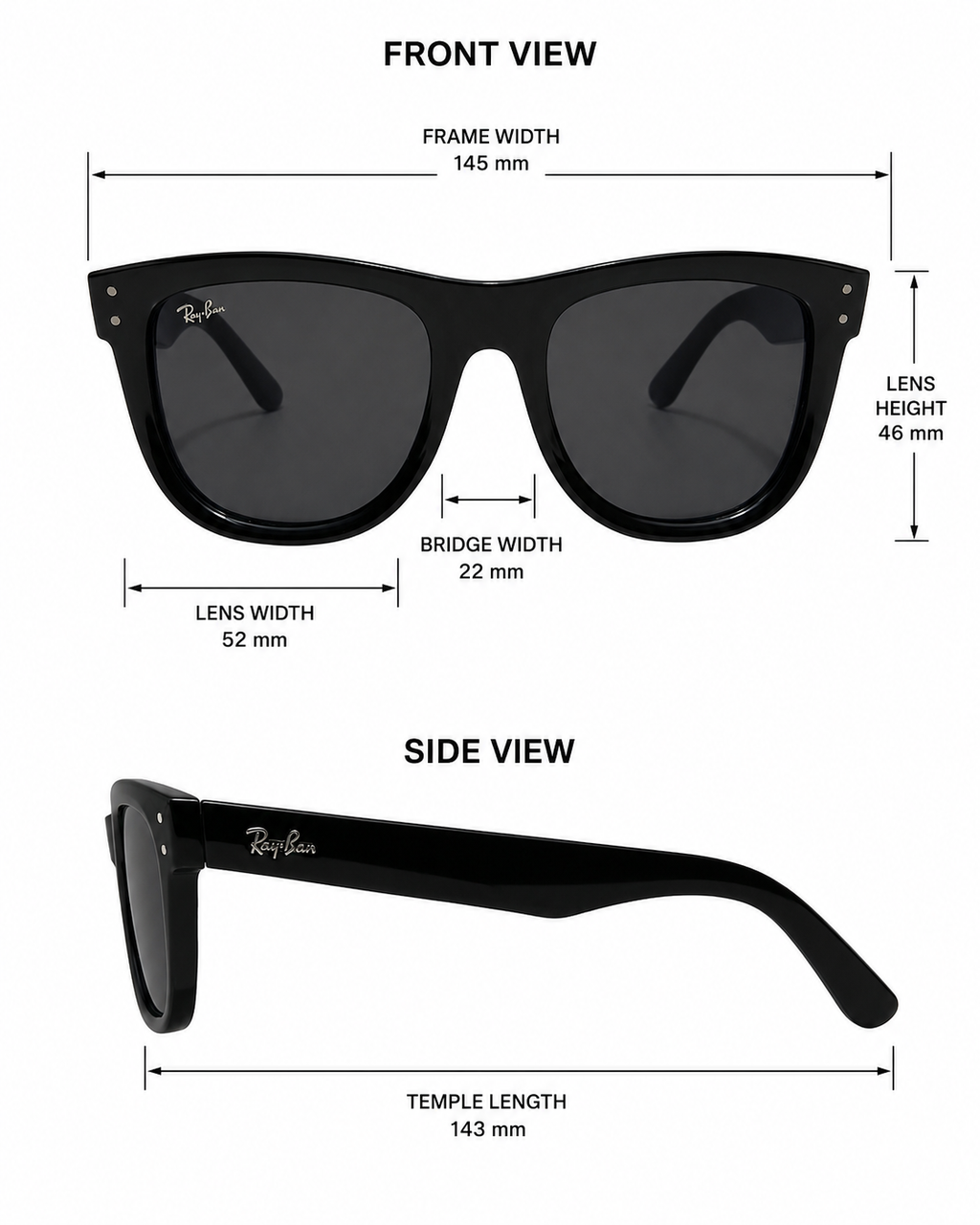 Oversized Square Wayfarer Sunglasses – Unisex Black Frame