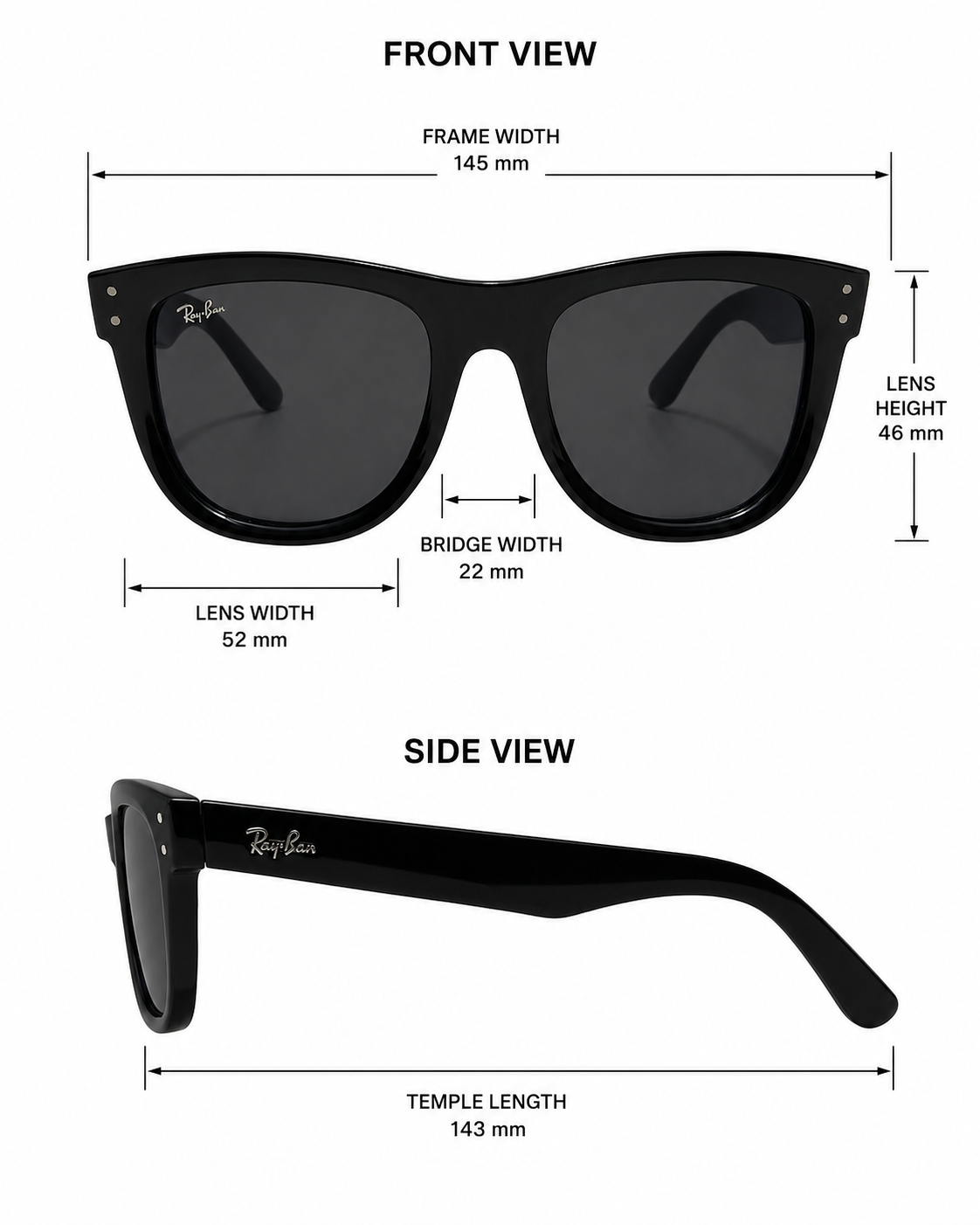 Oversized Square Wayfarer Sunglasses – Unisex Black Frame