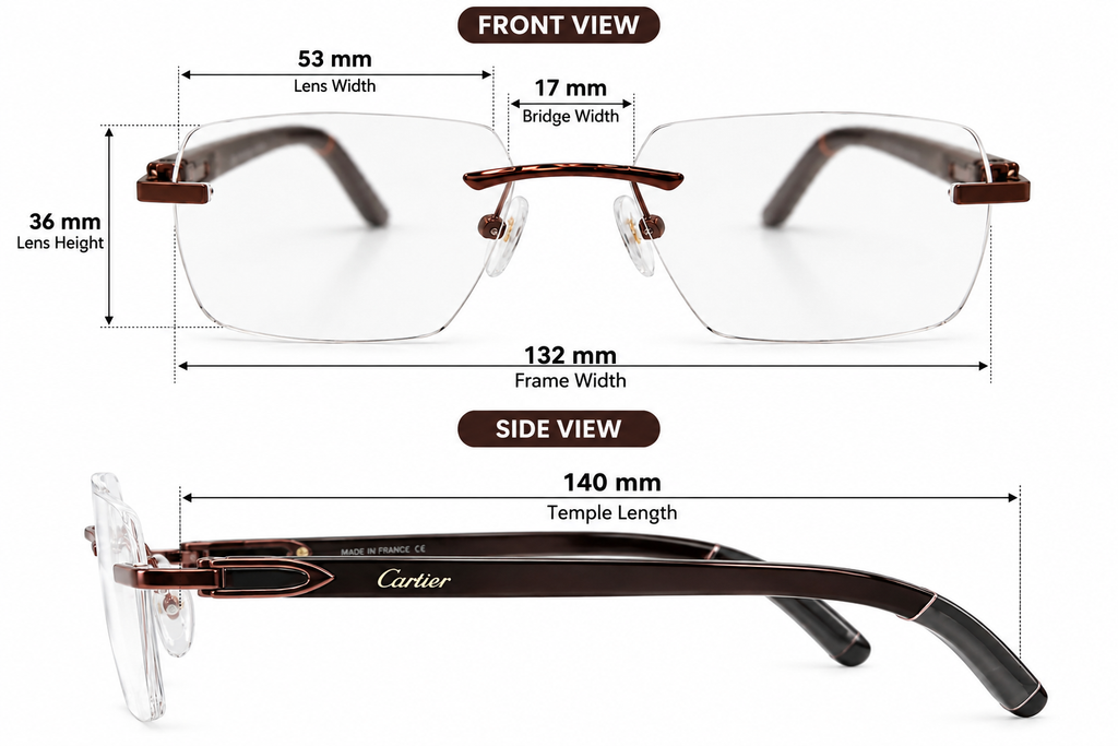 120637J Col.04 Premium Rimless Eyeglasses – Brown | Wood Temples