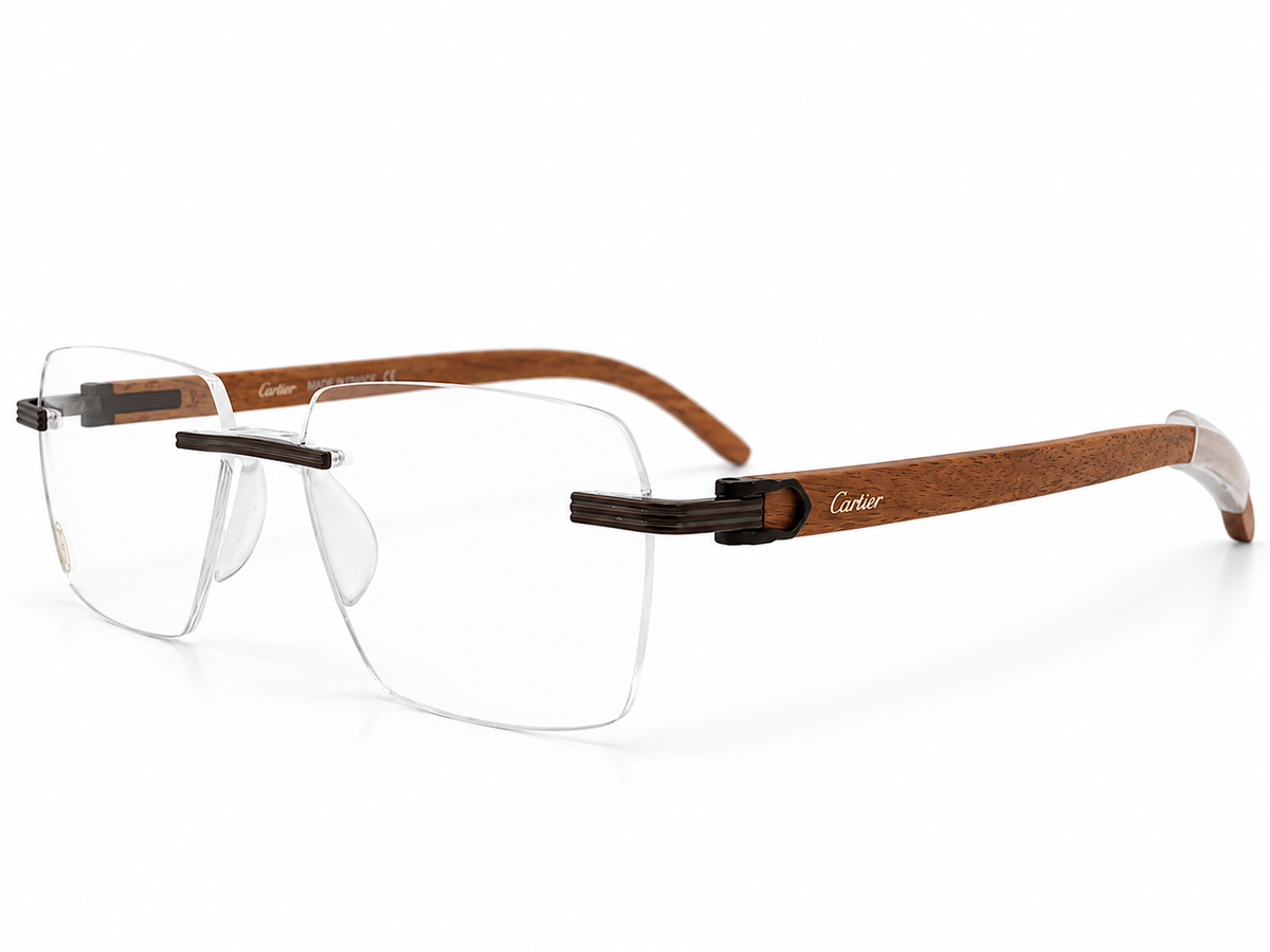 Premium Rimless Wooden Temple Eyeglasses – Fixed Nosepads