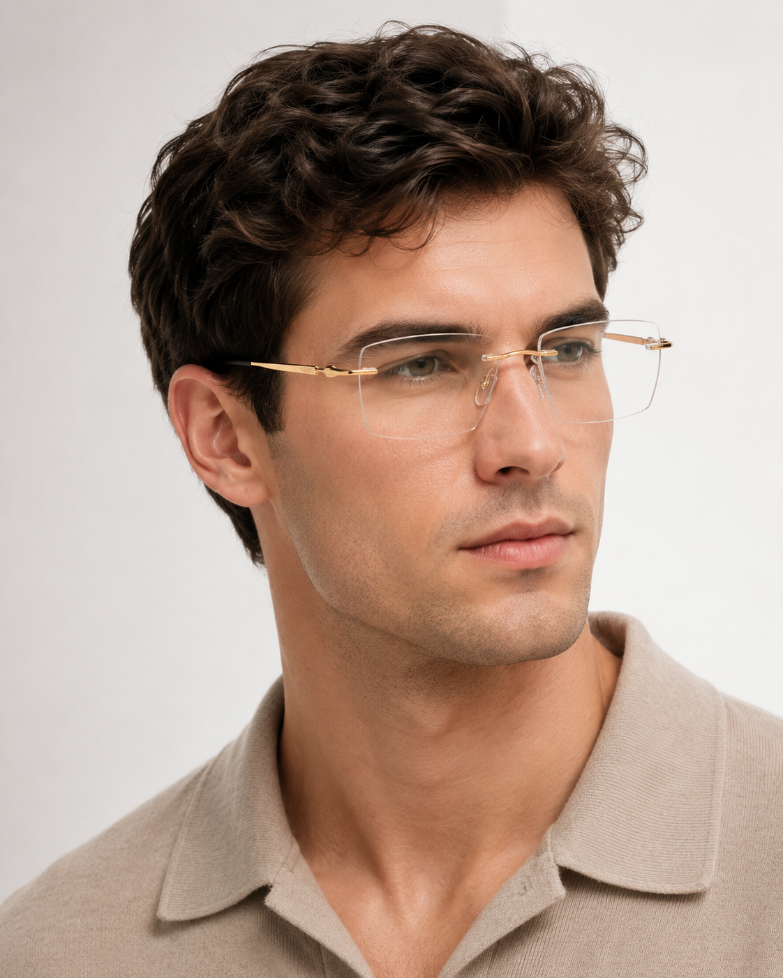 Modern Rimless Rectangular Eyeglasses – Lightweight Unisex Frame