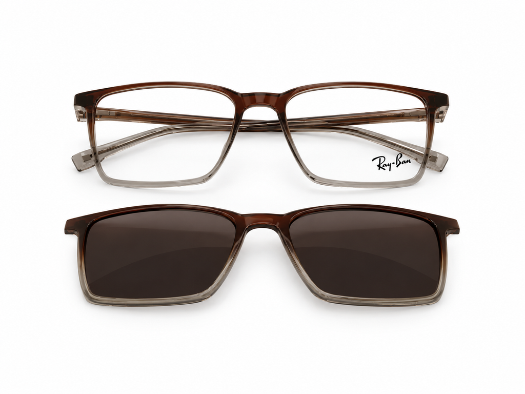 Rectangular Eyeglasses with Polarized Clip-On Sunglass Attachment – 8090