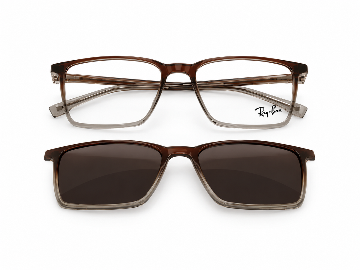 Rectangular Eyeglasses with Polarized Clip-On Sunglass Attachment – 8090