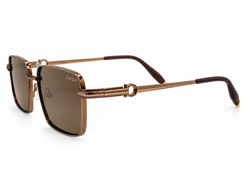 Rectangular Brown Sunglasses – Bronze Metal Frame