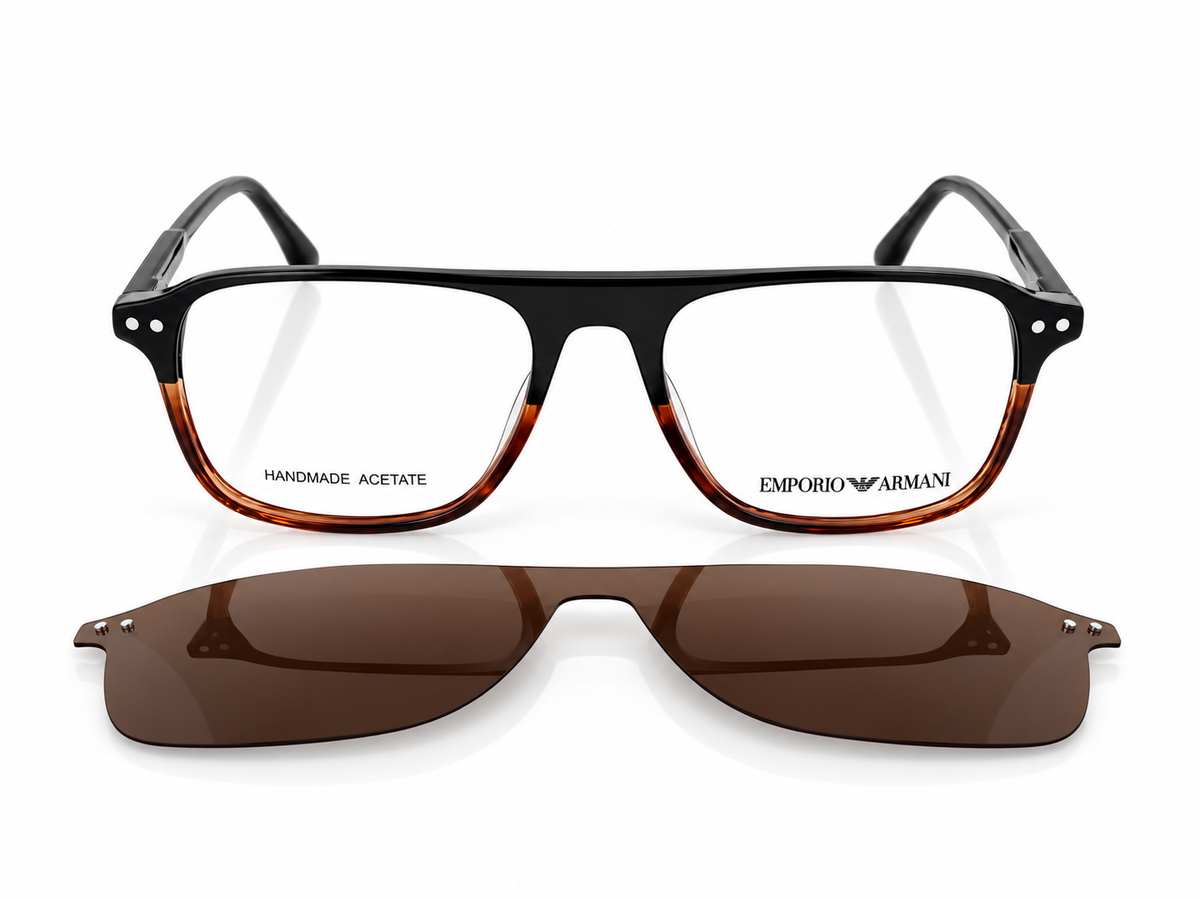 2-in-1 Polarized Clip-On Eyeglasses | Rectangular Acetate Optical Frame