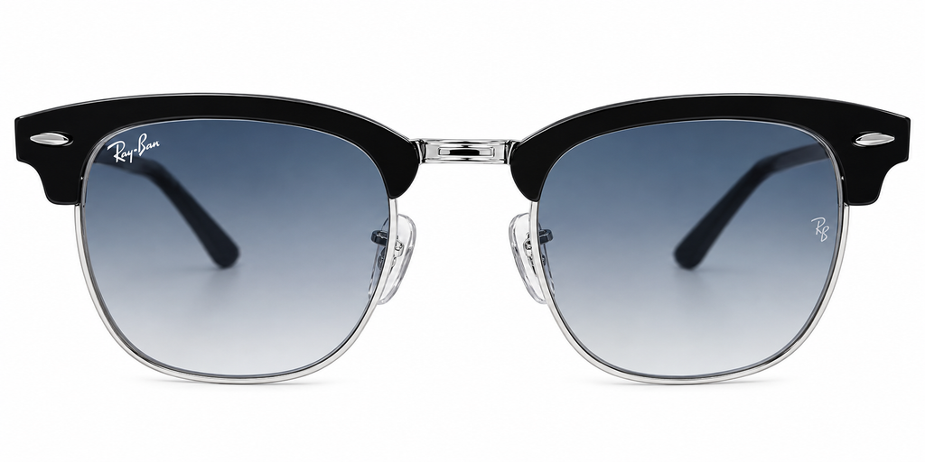 RB3716 Clubmaster Sunglasses – Black & Silver Frame